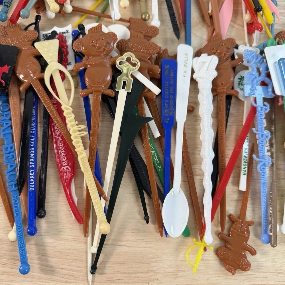 Vintage Swizzle Sticks Drink Stirrer Lot 160+ Rare MCM Trader Vic Americana Boom